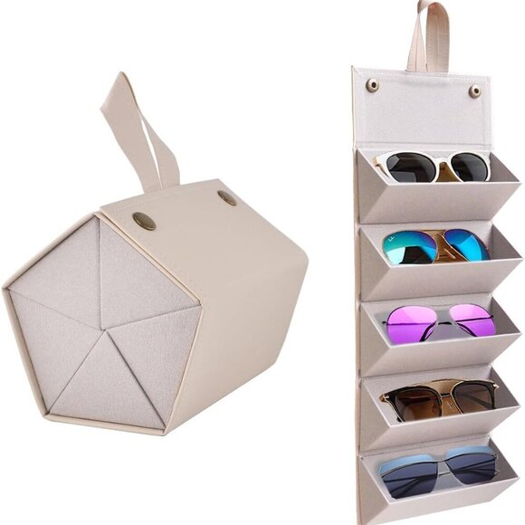 Accessories - Foldable Sunglasses Organizer Case 5 Slots Travel Glasses Storage Leather